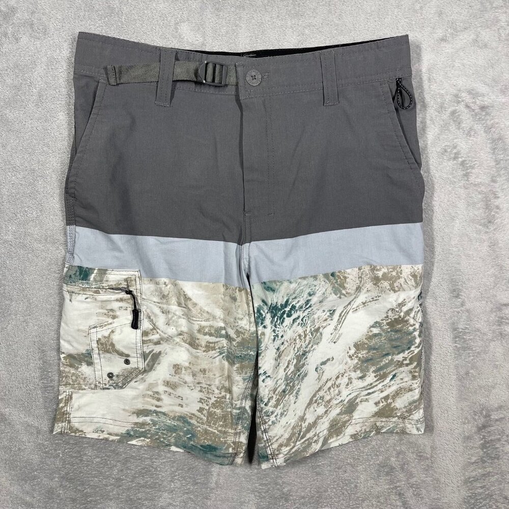 Realtree Fishing Shorts Mens Small Gray White Colorblock‎ Cargo Belted